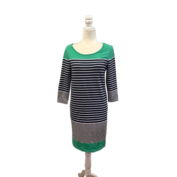 Heyton Striped French Terry Sheath Dress with 3/4 Sleeves - Picture 3 of 10